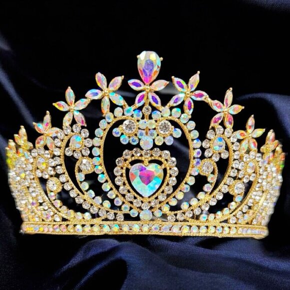 Crystal heart tiara, gold tiara, Diamond stone Tiara, Bridal tiara, Party crown main image 8
